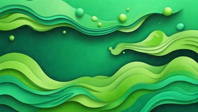 The primary subject of the image is a green, swirling, and flowing design, which appears to be a digital art or illustration. The setting is a green background, and the visual style is a combination of digital art and illustration. The colors and mood of the image are predominantly green, creating a calm and soothing atmosphere.