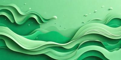 The primary subject of the image is a green wave, which is the main focus of the scene. The wave is depicted in a digital art style, giving it a modern and visually appealing appearance. The setting is a green background, which complements the green wave and adds to the overall atmosphere of the image. The colors and mood of the image are predominantly green, creating a sense of calmness and tranquility.