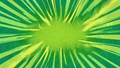 The primary subject of the image is a bright green circle with a yellow background. The setting is a colorful, abstract design that creates a lively and vibrant atmosphere. The visual style is a combination of digital art and illustration, with a focus on the vivid colors and dynamic patterns. The dominant colors are green and yellow, which create a sense of energy and positivity.