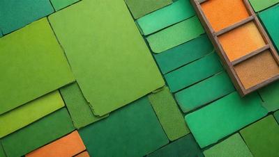 The primary subject of the image is a green and orange patterned surface. The setting is a green and orange checkered pattern, which is the main object, scene, or focus of the image. The visual style is a combination of digital art and illustration, creating a unique and vibrant atmosphere. The dominant colors are green and orange, which contribute to the overall mood of the image.