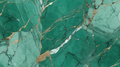 The primary subject of the image is a close-up of a green marble wall with gold accents. The setting is a room with a green marble wall, and the visual style is a photo. The dominant colors are green and gold, creating a luxurious and elegant atmosphere.