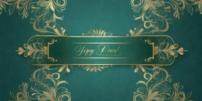 Happy Birthday: [The main object, scene, or focus of the image is a decorative banner with the words "Happy Birthday" written on it. The setting is a green background, and the visual style is a digital art or illustration. The dominant colors are green and gold, creating a warm and celebratory atmosphere.]