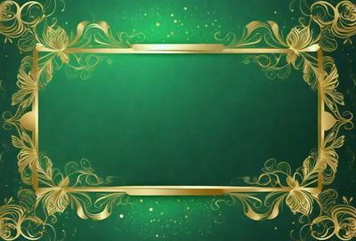 The primary subject of the image is a green frame with gold trim. The setting is a green background, and the visual style appears to be a digital art or illustration. The colors and mood of the image are predominantly green and gold, creating a warm and inviting atmosphere.