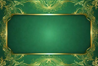 The primary subject of the image is a green background with a gold frame. The setting is a blank canvas, and the visual style is a combination of digital art and illustration. The colors are predominantly green and gold, creating a calm and serene atmosphere.