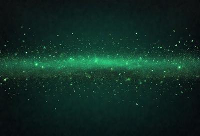 The primary subject of the image is a green nebula, which is a bright and colorful space object. The setting is a dark background, which contrasts with the vibrant colors of the nebula. The visual style of the image is a combination of photo and digital art, creating a unique and captivating representation of the nebula. The dominant colors in the image are green and blue, giving the scene a serene and celestial atmosphere.