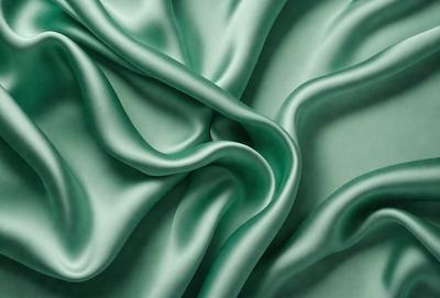 The primary subject of the image is a close-up of a green fabric, possibly a piece of silk or velvet. The setting is a background of a green cloth, which creates a cohesive and visually appealing scene. The visual style of the image is a close-up, which emphasizes the details of the fabric. The colors and mood of the image are predominantly green, giving it a calm and serene atmosphere.