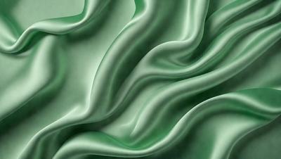 The primary subject of the image is a close-up of a green fabric, possibly a piece of silk or a similar material. The setting is a background of a green cloth, which creates a cohesive and visually appealing scene. The visual style of the image is a close-up, which emphasizes the details of the fabric. The colors and mood of the image are predominantly green, giving it a calm and soothing atmosphere.