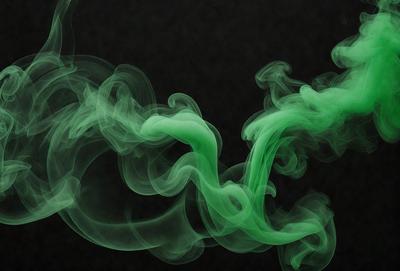 The primary subject of the image is a green smoke or vapor, which appears to be a digital art or illustration. The setting is a dark background, and the visual style gives the impression of a surreal or fantastical scene. The colors and mood of the image are predominantly green, creating a sense of mystery or enchantment.