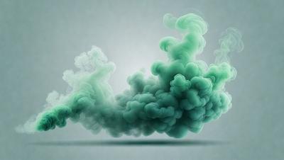 The primary subject of the image is a green, swirling, and misty cloud. The setting is a gray background, which contrasts with the cloud. The visual style is a digital art or illustration, creating a dynamic and artistic representation of the cloud. The dominant colors are green and gray, giving the image a calm and serene atmosphere.
