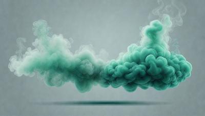 The primary subject of the image is a large, green, swirling cloud. The cloud is the main focus of the image, and it appears to be a digital art or illustration. The setting is a gray background, which contrasts with the vibrant green cloud. The visual style gives the impression of a dynamic and energetic atmosphere. The colors and mood of the image are predominantly green, with a hint of blue, creating a sense of freshness and vitality.