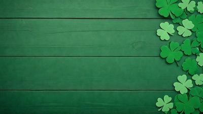 The primary subject of the image is a green wooden wall with a pattern of four-leaf clovers. The setting is a room with a green wooden wall, and the visual style is a photo. The dominant colors are green and white, creating a calm and serene atmosphere.