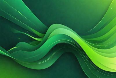 The primary subject of the image is a green, curved, and flowing design. The setting is a dark background, which contrasts with the vibrant green color of the design. The visual style appears to be a digital art or illustration, as it is a smooth, flowing pattern. The colors and mood of the image are predominantly green, creating a sense of calmness and tranquility.