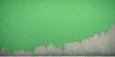 The primary subject of the image is a green wall with a white border. The setting is a room with a wooden floor. The visual style is a combination of a photo and digital art, creating a unique and interesting appearance. The dominant colors are green and white, giving the scene a fresh and clean atmosphere.