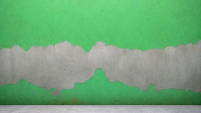 The primary subject of the image is a green wall with a white and blue design. The setting is a room with a green background. The visual style is a combination of photo and digital art, creating a unique and interesting design. The dominant colors are green and white, with the blue accents adding a touch of contrast and depth to the overall atmosphere.