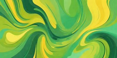 The primary subject of the image is a vibrant, colorful, and abstract design featuring a mix of green, yellow, and orange hues. The setting is a green background, which complements the lively colors of the design. The visual style is a combination of digital art and illustration, creating a unique and eye-catching pattern. The overall atmosphere is energetic and lively, reflecting the dynamic nature of the design.