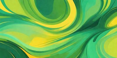 The primary subject of the image is a vibrant, colorful, and abstract artwork featuring a mix of green and yellow colors. The setting is a wall, and the visual style appears to be a combination of digital art and illustration. The artwork creates a lively and energetic atmosphere, with the green and yellow colors evoking a sense of freshness and vitality.