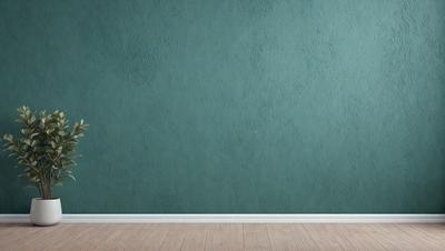 The primary subject of the image is a green wall with a textured surface. The setting is a room with a wooden floor. The visual style is a photo, and the dominant colors are green and white. The overall atmosphere is calm and serene.