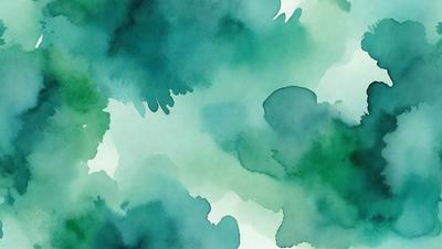 The primary subject of the image is a green and blue watercolor painting of a leafy plant. The setting is a watercolor painting, which gives the image a unique visual style. The colors and mood of the painting are predominantly green and blue, creating a serene and natural atmosphere.
