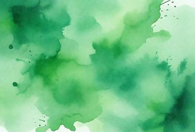 The primary subject of the image is a green, watercolor-like painting of a leafy plant. The setting is a leafy green background, which adds to the overall atmosphere of the painting. The visual style is a combination of watercolor and digital art, creating a unique and vibrant appearance. The colors and mood of the painting are predominantly green, giving it a fresh and lively feel.