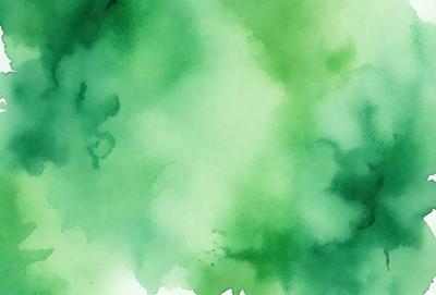The primary subject of the image is a green tree with a leafy texture. The setting is a green background, which creates a lush and vibrant atmosphere. The visual style is a watercolor painting, giving the image a unique and artistic appearance. The dominant colors are green, which creates a sense of freshness and growth.