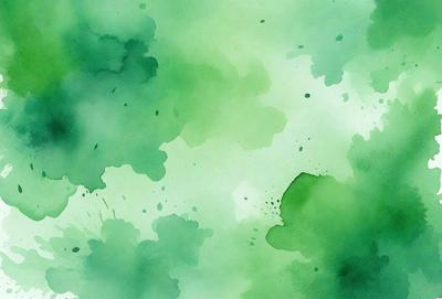 The primary subject of the image is a green, watercolor-style painting featuring a leafy background. The setting is a green background, which adds to the overall atmosphere of the painting. The visual style is a watercolor painting, which gives the image a unique and artistic appearance. The colors and mood of the painting are predominantly green, creating a serene and natural ambiance.