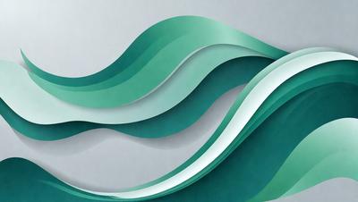 The primary subject of the image is a large, curved, and colorful design that resembles a wave. The setting is a white background, which provides a clean and minimalist appearance. The visual style is a combination of digital art and illustration, creating a dynamic and eye-catching pattern. The dominant colors are green and blue, which evoke a sense of calmness and tranquility.