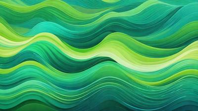 The primary subject of the image is a large, colorful wave. The wave is depicted in a vibrant green and blue color scheme, giving it a lively and dynamic appearance. The setting is a wall, and the visual style is a combination of digital art and illustration. The colors and mood of the image are energetic and captivating, making it an eye-catching and engaging piece of art.