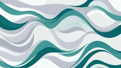 The primary subject of the image is a large, flowing wave. The wave is depicted in a digital art style, with a mix of blue, white, and green colors. The setting is a white and blue background, which adds to the overall mood of the image. The wave appears to be flowing across the surface, creating a sense of movement and energy.