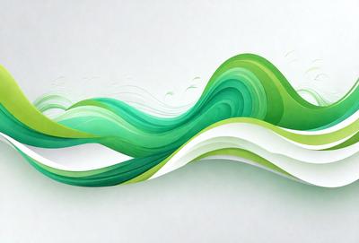 The primary subject of the image is a green and white wave, which is the main focus of the scene. The wave is depicted in a digital art style, giving it a modern and visually appealing appearance. The setting is a white background, which provides a clean and minimalist look to the image. The colors and mood of the image are predominantly green and white, creating a sense of calmness and tranquility.