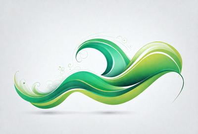 The primary subject of the image is a green wave, which is the main object, scene, or focus of the image. The setting or background is a white surface, and the visual style is digital art. The dominant colors and overall atmosphere are green and calming.