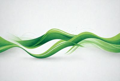 The primary subject of the image is a green and white wave, which is the main focus of the scene. The wave is depicted in a digital art style, giving it a modern and visually appealing appearance. The setting is a white background, which provides a clean and minimalist look to the image. The colors and mood of the image are predominantly green and white, creating a sense of calmness and tranquility.