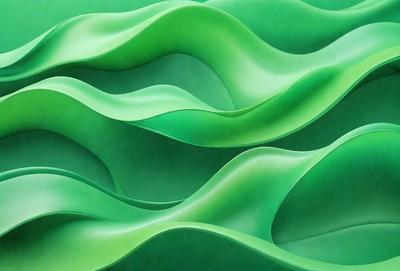 The primary subject of the image is a large, curved, and swirling green surface. The setting is a green background, which adds to the overall atmosphere. The visual style is a combination of digital art and illustration, creating a unique and eye-catching design. The colors and mood are predominantly green, giving the image a lively and vibrant appearance.