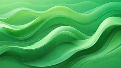The primary subject of the image is a large, green, wavy wallpaper or wall mural. The setting is a room with a green background, and the visual style appears to be a digital art or illustration. The dominant colors are green, and the overall atmosphere is lively and vibrant.