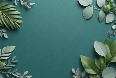 The primary subject of the image is a green background with a leafy pattern. The setting is a green wall, and the visual style is a combination of photo and digital art. The colors and mood are predominantly green, creating a calm and natural atmosphere.