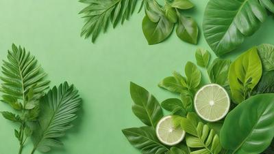 The primary subject of the image is a close-up of a lime, which is placed on a green background. The setting is a green surface, possibly a wall or a table. The visual style is a close-up of the lime, which is the main focus of the image. The colors are predominantly green, with the lime being the most prominent color. The overall atmosphere is fresh and vibrant, as the lime is a symbol of health and well-being.