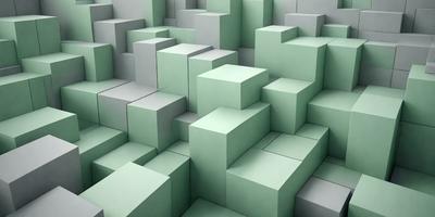 The primary subject of the image is a large stack of green blocks, which are arranged in a visually appealing manner. The setting is a three-dimensional environment, with the blocks forming a wall or a structure. The visual style of the image is a combination of photo and digital art, creating a unique and intriguing appearance. The dominant colors in the image are green, which gives the scene a fresh and lively atmosphere.