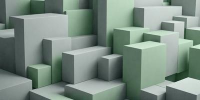 The primary subject of the image is a large, three-dimensional structure made of blocks. The setting is a green background, which adds a vibrant and lively atmosphere to the scene. The visual style of the image is a combination of photo and digital art, creating a unique and intriguing appearance. The colors and mood of the image are predominantly green, giving it a fresh and lively feel.