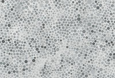 The primary subject of the image is a pattern of circles, which are arranged in a visually appealing manner. The setting is a gray background, which provides a neutral and clean appearance. The visual style of the image is a combination of photo and digital art, as it features a close-up view of the circles, giving the impression of a textured surface. The colors and mood of the image are predominantly gray and neutral, creating a calm and serene atmosphere.