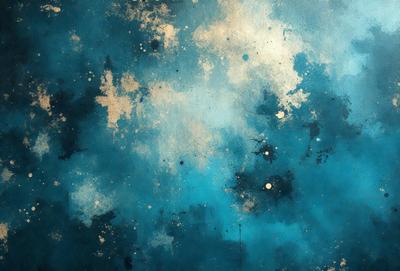 The primary subject of the image is a blue background with a gold-colored pattern. The setting appears to be a painting or a digital artwork, as the colors and patterns are not typical of a photograph. The visual style is artistic, with the gold pattern and blue background creating a unique and eye-catching design. The colors and mood of the image are vibrant and lively, with the gold pattern adding a touch of warmth and sophistication to the blue background.