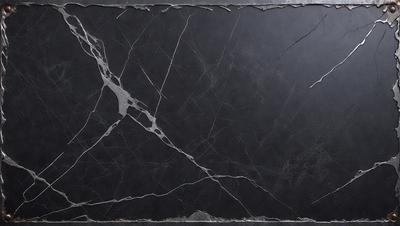 The primary subject of the image is a black marble countertop. The setting is a kitchen, with the countertop being the main focus of the scene. The visual style is a close-up of the marble countertop, showcasing its texture and details. The colors and mood of the image are dark and moody, with the black marble countertop being the dominant color.