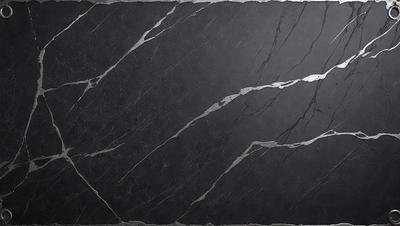 The primary subject of the image is a black marble countertop. The setting is a kitchen, with the countertop being the main focus of the scene. The visual style is a close-up of the marble countertop, showcasing its texture and details. The colors and mood of the image are predominantly dark, with the black marble countertop being the main source of contrast and visual interest.