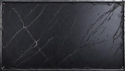 The primary subject of the image is a black marble countertop. The setting is a dark room, and the visual style is a close-up of the marble countertop. The countertop appears to be textured and has a dark, moody atmosphere.