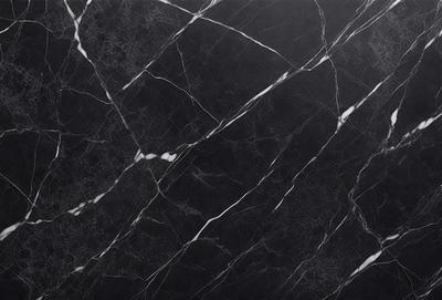 The primary subject of the image is a marble countertop with a black and white pattern. The setting is a kitchen, and the visual style is a close-up of the marble countertop. The colors and mood of the image are predominantly black and white, giving it a classic and elegant appearance.