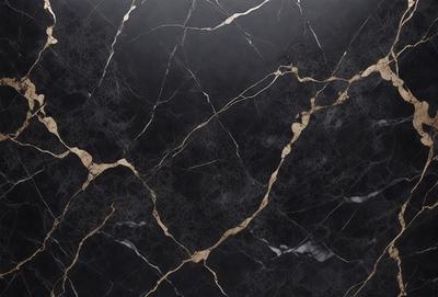 The primary subject of the image is a black and gold marble wall. The setting is a room with a black and gold marble wall as the main focus. The visual style is a close-up of the marble wall, showcasing its intricate patterns and textures. The colors and mood of the image are predominantly black and gold, giving it a luxurious and elegant appearance.