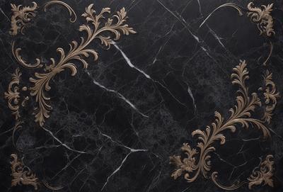 The primary subject of the image is a decorative design featuring gold and black colors. The design is set against a black background, giving it a striking contrast. The visual style of the image is a combination of digital art and illustration, creating a unique and eye-catching pattern. The colors and mood of the image are predominantly dark and dramatic, with the gold accents adding a touch of elegance and sophistication.