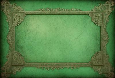 The primary subject of the image is a green frame with a blank space in the center. The setting is a green background, and the visual style appears to be a combination of a photo and digital art. The colors are predominantly green, and the mood is calm and serene.