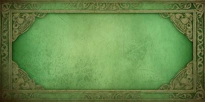 The primary subject of the image is a green frame with a green background. The setting is a green wall, and the visual style is a digital art or illustration. The colors and mood are predominantly green, creating a calm and serene atmosphere.
