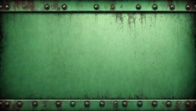 The primary subject of the image is a green metal surface with a pattern of holes. The setting is a close-up of the green metal, which appears to be a metal door or a green metal wall. The visual style is a close-up of the green metal, which gives it a textured and industrial appearance. The colors and mood of the image are predominantly green, with the metal surface providing a sense of depth and dimension.