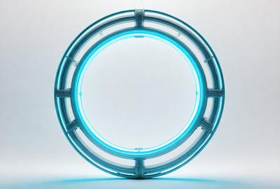 The primary subject of the image is a large, blue, glowing circle. The circle is the main object, scene, or focus of the image. The setting is a white background, which provides a clean and uncluttered environment for the circle. The visual style is a digital art or illustration, as the circle appears to be a digital creation. The colors and mood of the image are predominantly blue, creating a calm and serene atmosphere.