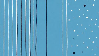 The primary subject of the image is a blue background with white lines. The setting is a wall, and the visual style is a combination of a photo and a drawing. The dominant colors are blue and white, creating a calm and soothing atmosphere.